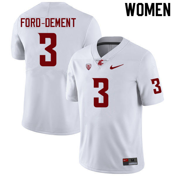 Women #3 Kaleb Ford-Dement Washington State Cougars College Football Jerseys Sale-White - Click Image to Close